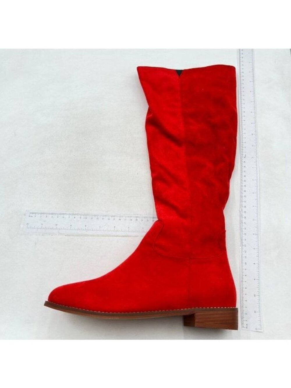 Women's Pull Up Closed Round Toe Flat Heel Slouchy Mid-Calf Casual Boots Red